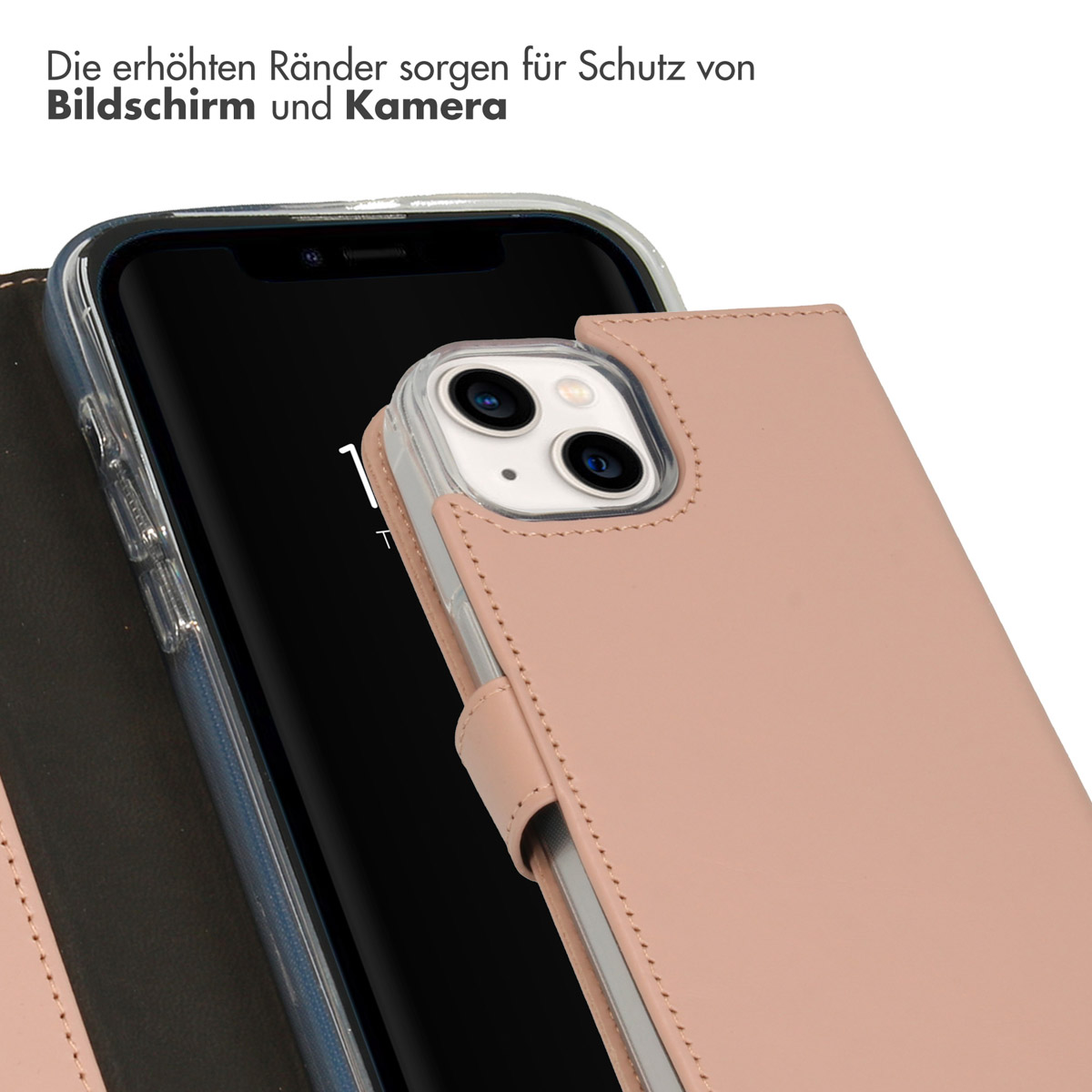 Selencia Echt Leren Bookcase iPhone 14 - Dusty Pink