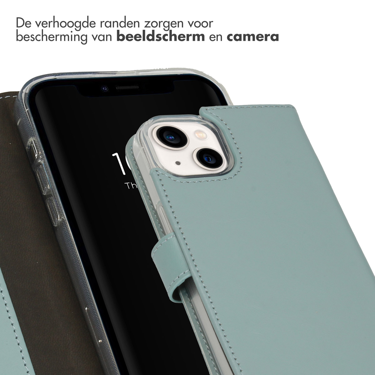 Selencia Echt Lederen Bookcase Apple iPhone 14 - Air Blue