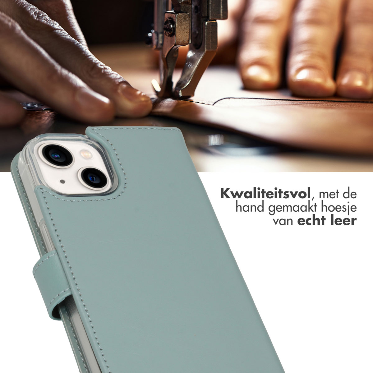 Selencia Echt Lederen Bookcase Apple iPhone 14 - Air Blue