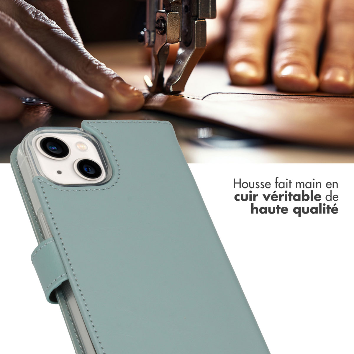 Selencia Echt Lederen Bookcase Apple iPhone 14 - Air Blue