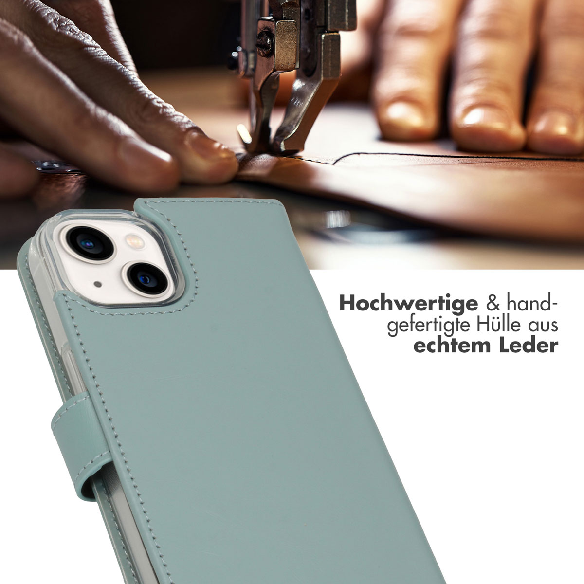 Selencia Echt Lederen Bookcase Apple iPhone 14 - Air Blue