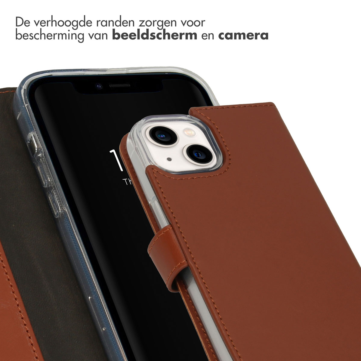 Selencia Echt Lederen Bookcase Apple iPhone 14 - Lichtbruin