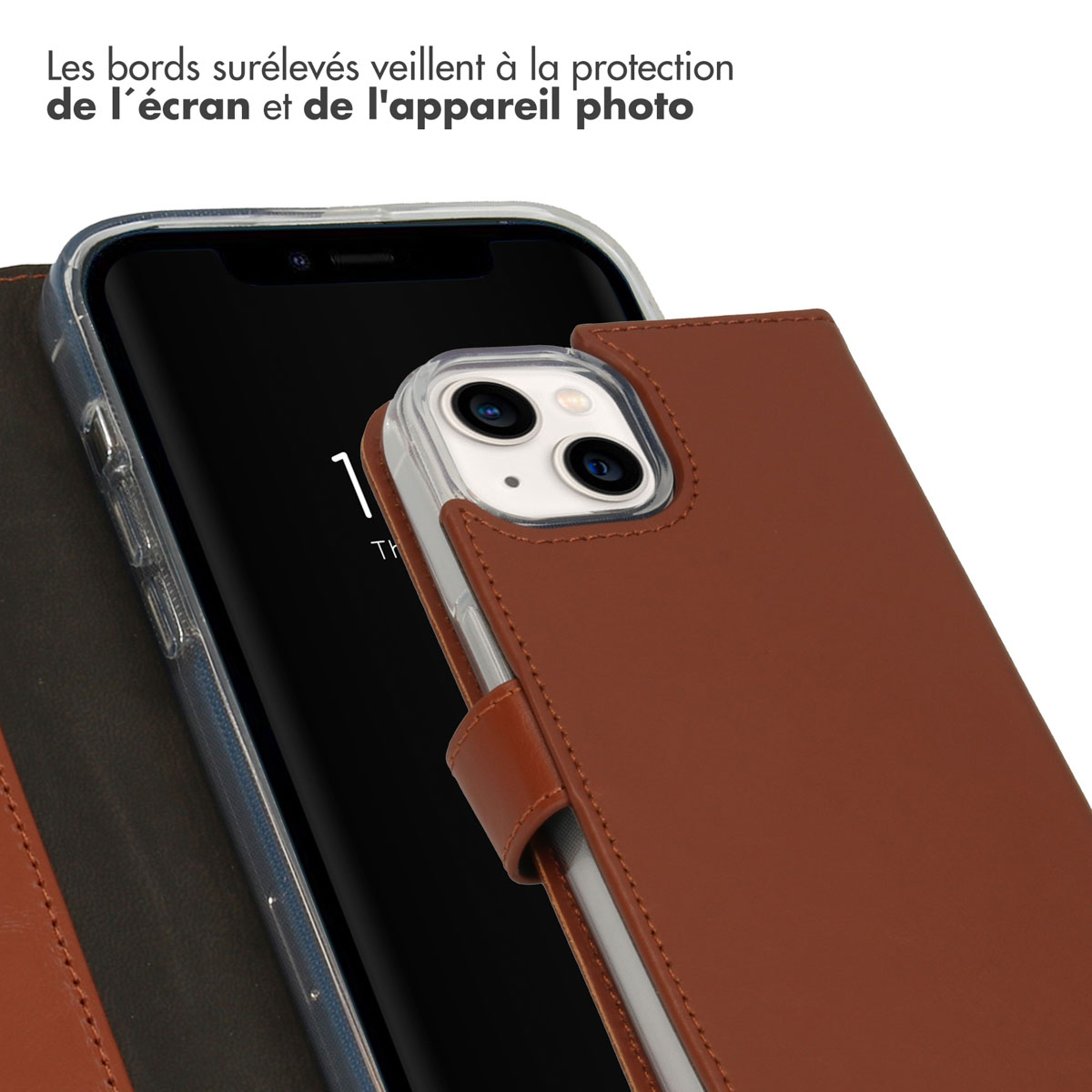 Selencia Echt Lederen Bookcase Apple iPhone 14 - Lichtbruin