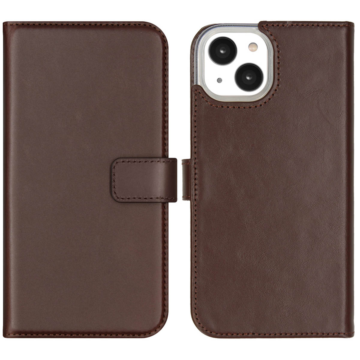 Selencia Echt Lederen Bookcase Apple iPhone 14 - Bruin