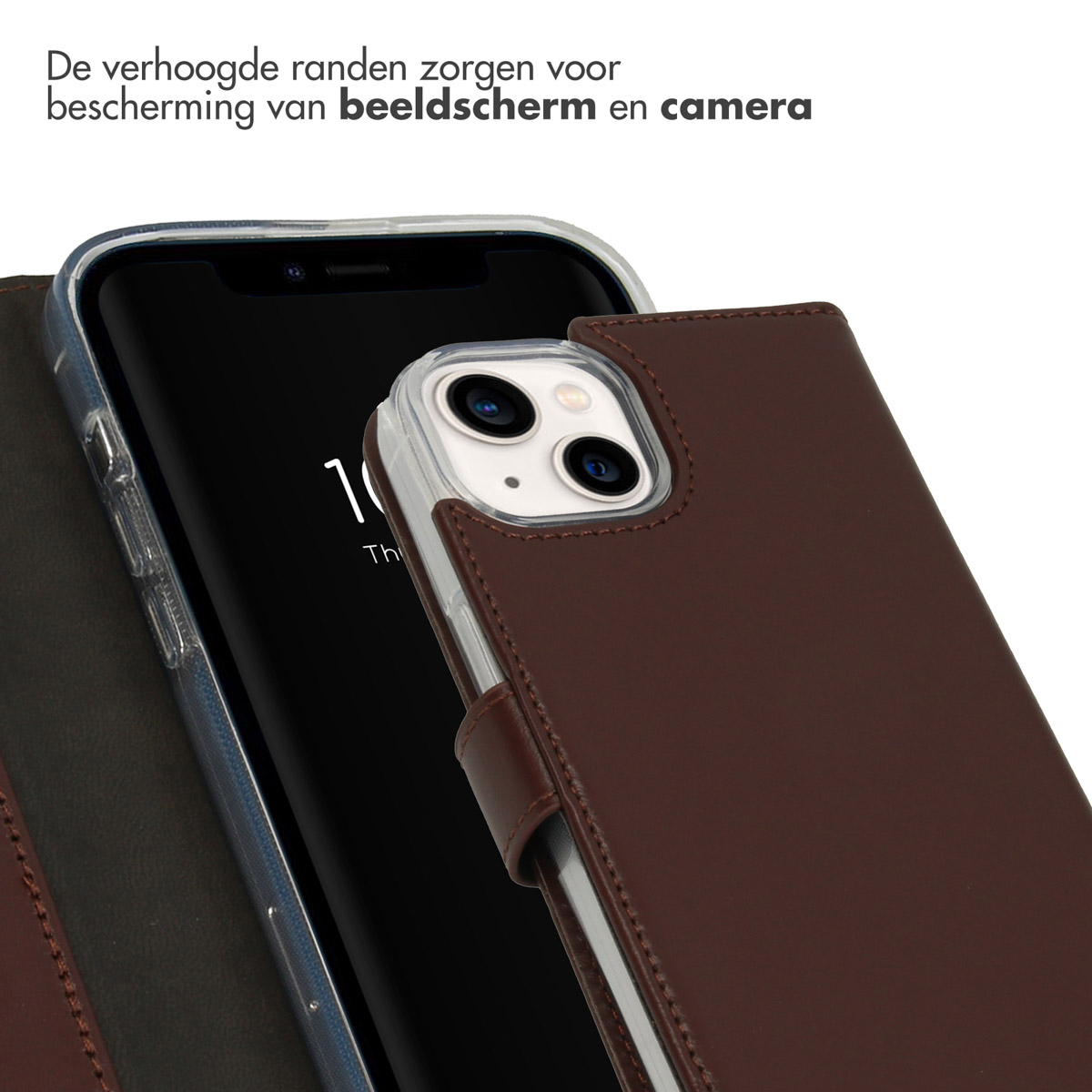 Selencia Echt Lederen Bookcase Apple iPhone 14 - Bruin