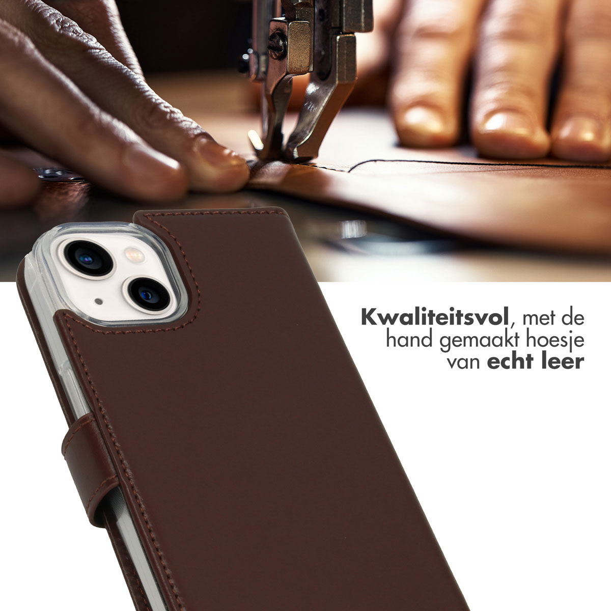 Selencia Echt Lederen Bookcase Apple iPhone 14 - Bruin
