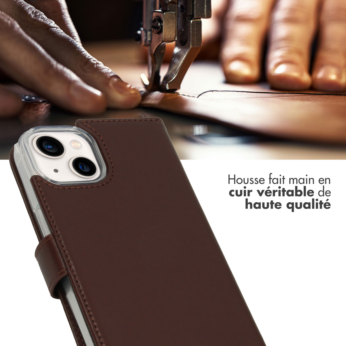 Selencia Echt Lederen Bookcase Apple iPhone 14 - Bruin