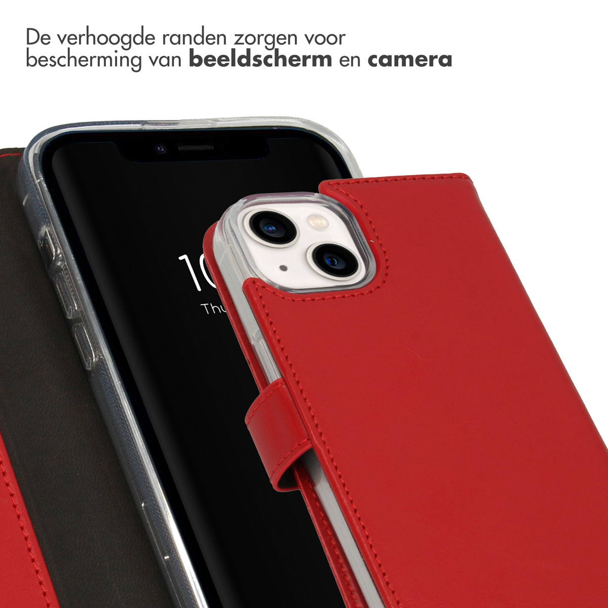 Selencia Echt Lederen Bookcase Apple iPhone 14 - Rood
