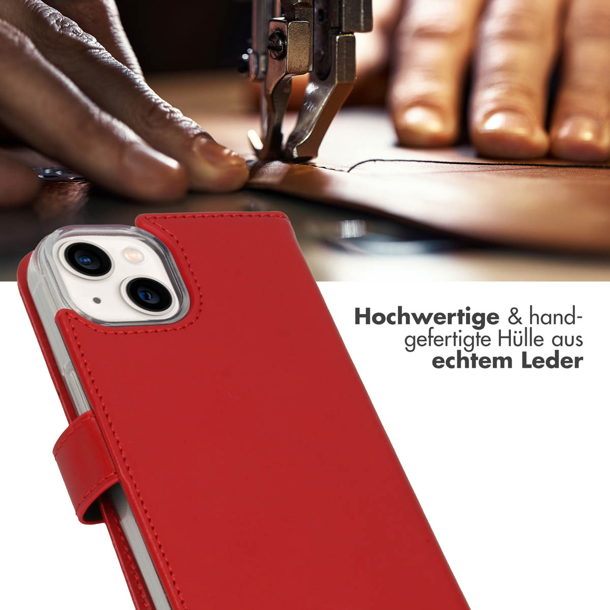Selencia Echt Lederen Bookcase Apple iPhone 14 - Rood
