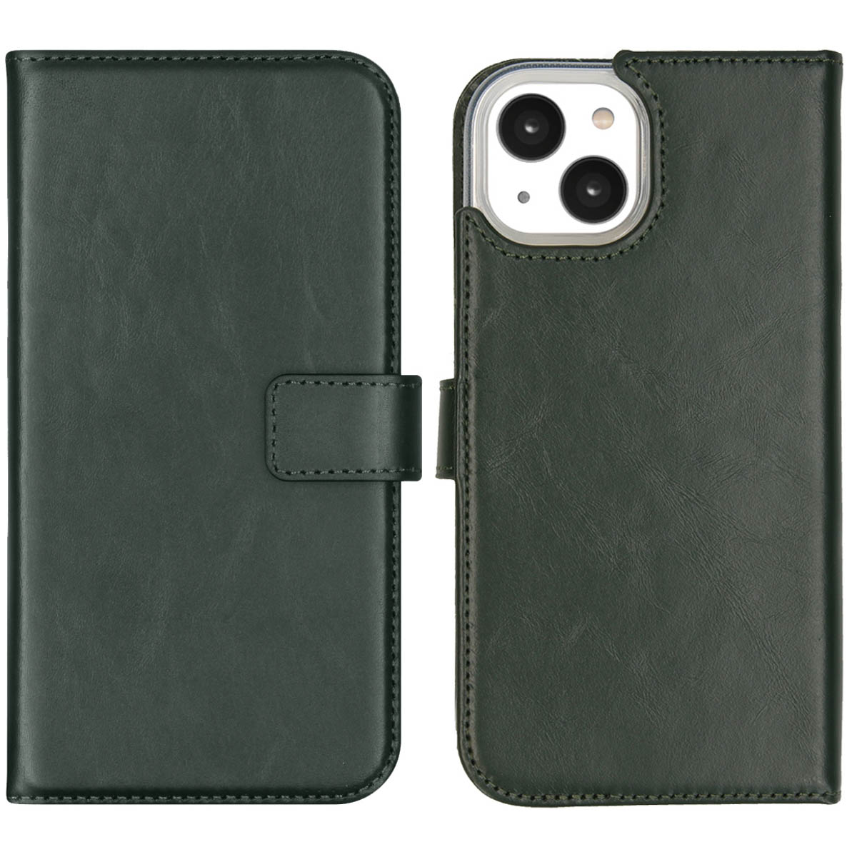 Selencia Echt Lederen Bookcase Apple iPhone 14 - Groen