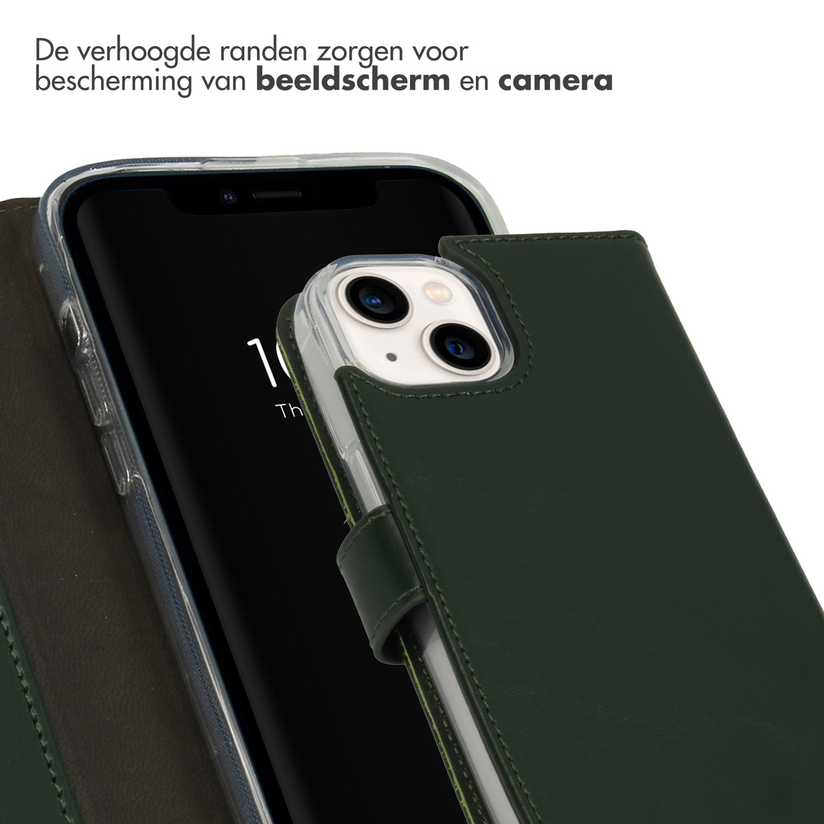 Selencia Echt Lederen Bookcase Apple iPhone 14 - Groen
