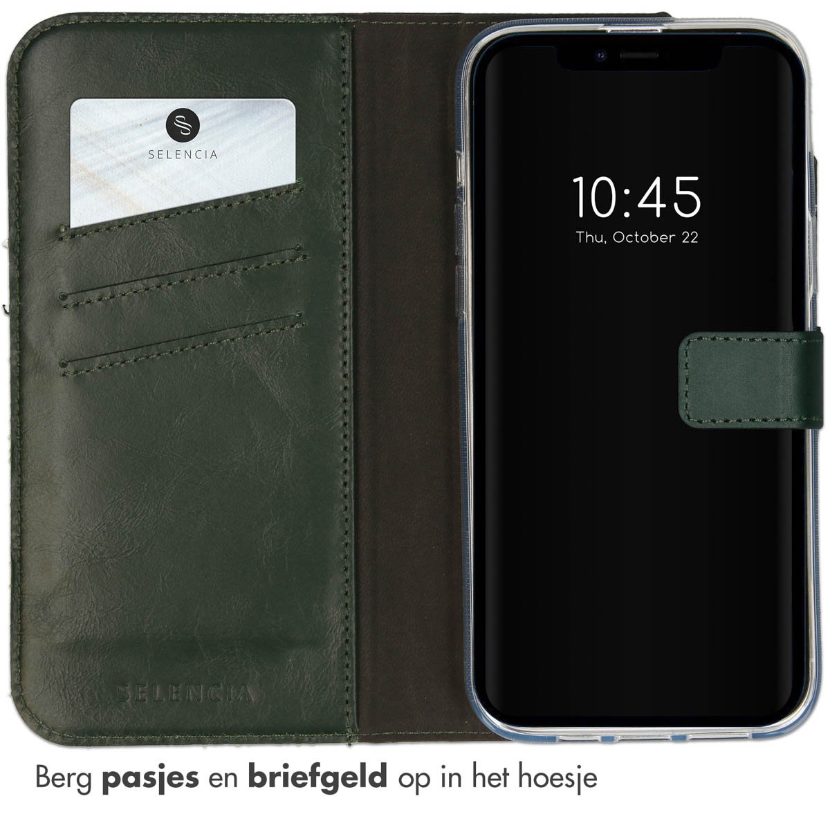 Selencia Echt Lederen Bookcase Apple iPhone 14 - Groen