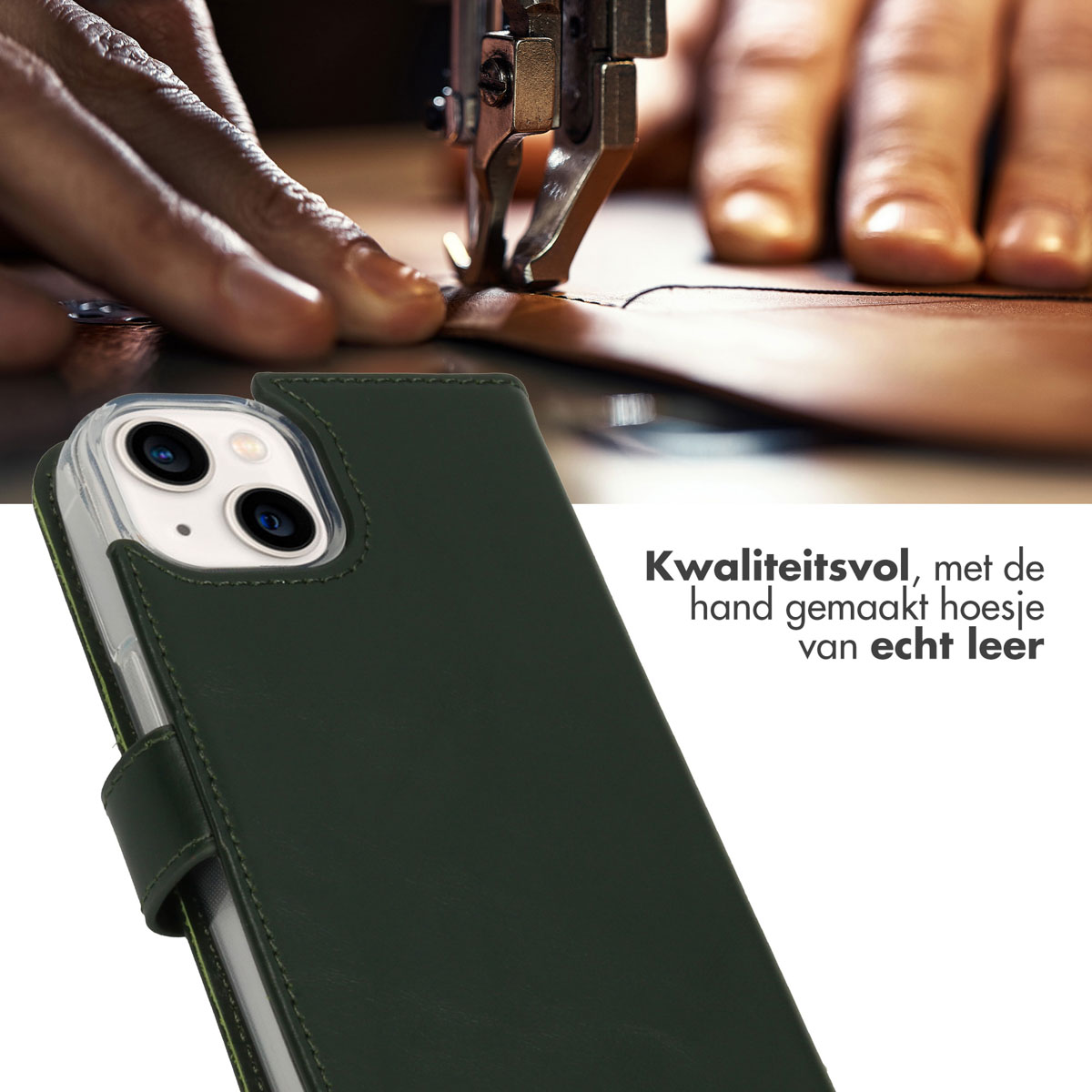 Selencia Echt Lederen Bookcase Apple iPhone 14 - Groen
