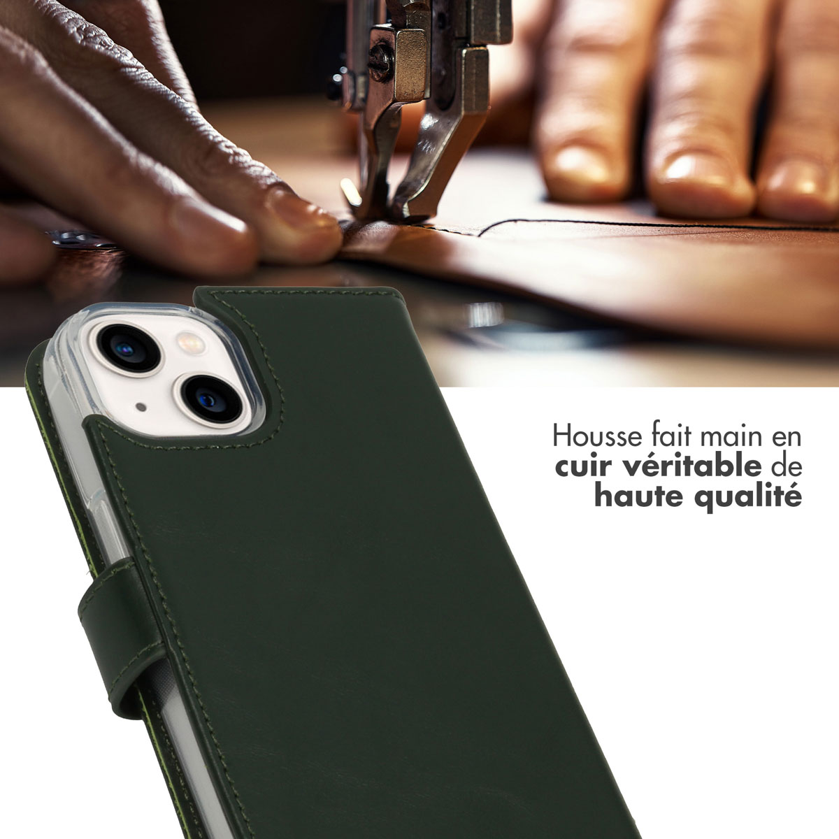 Selencia Echt Lederen Bookcase Apple iPhone 14 - Groen