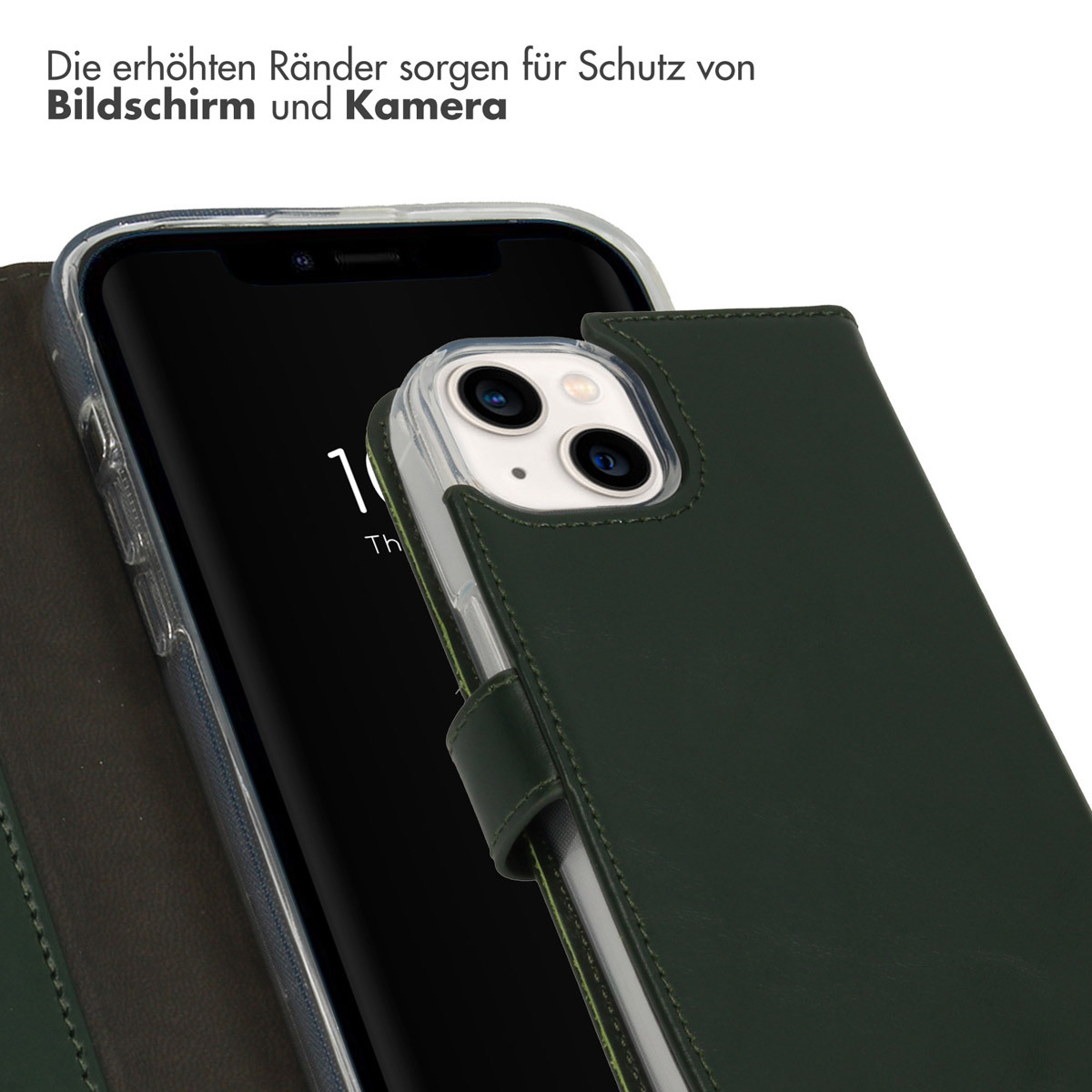 Selencia Echt Lederen Bookcase Apple iPhone 14 - Groen