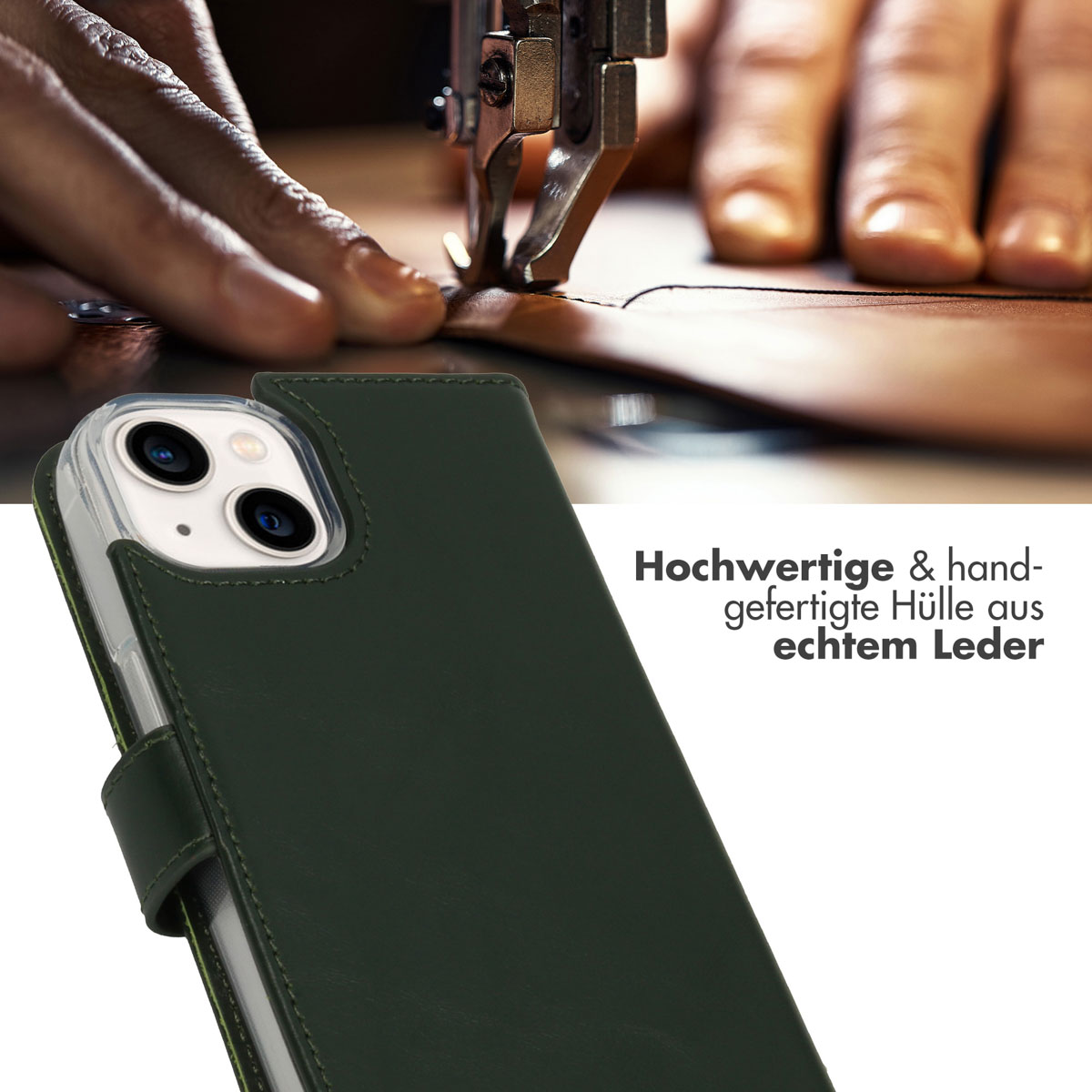 Selencia Echt Lederen Bookcase Apple iPhone 14 - Groen
