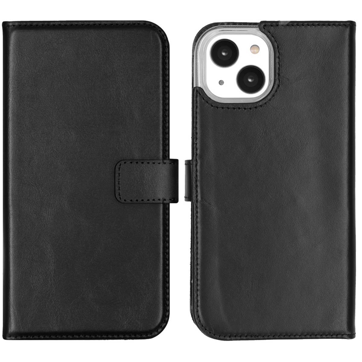 Selencia Echt Lederen Bookcase Apple iPhone 14 - Zwart