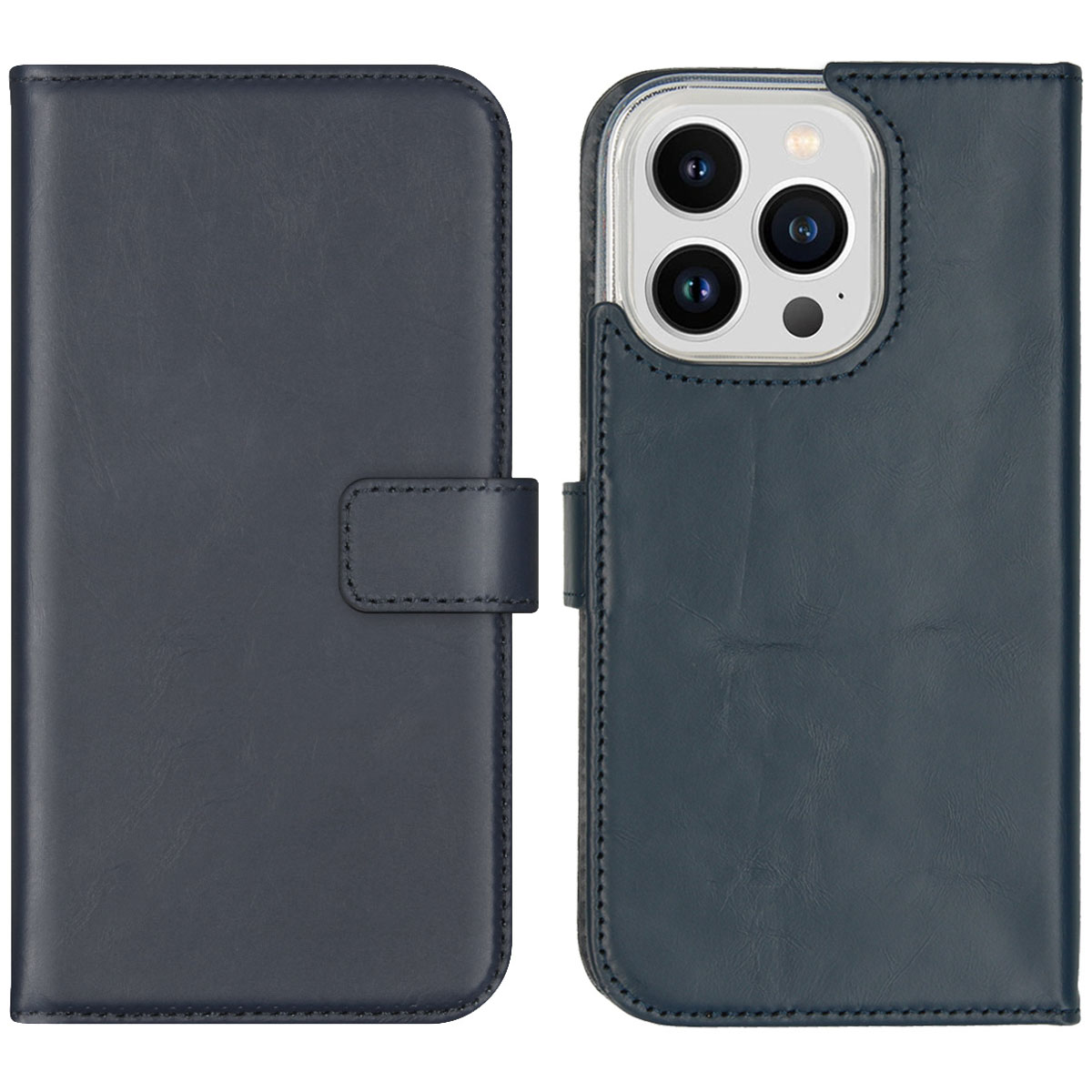 Selencia Echt Lederen Bookcase Apple iPhone 14 Pro - Blauw