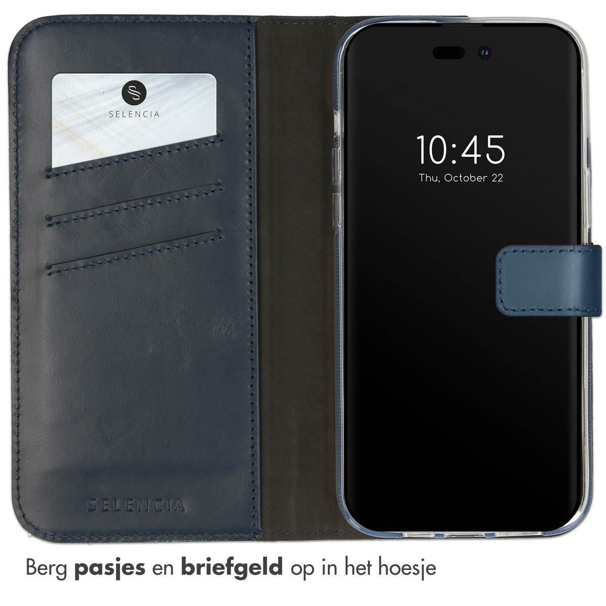 Selencia Echt Lederen Bookcase Apple iPhone 14 Pro - Blauw