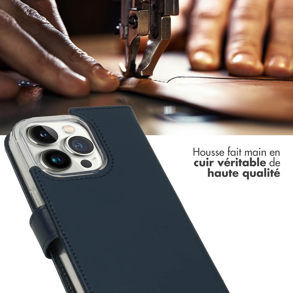 Selencia Echt Lederen Bookcase Apple iPhone 14 Pro - Blauw