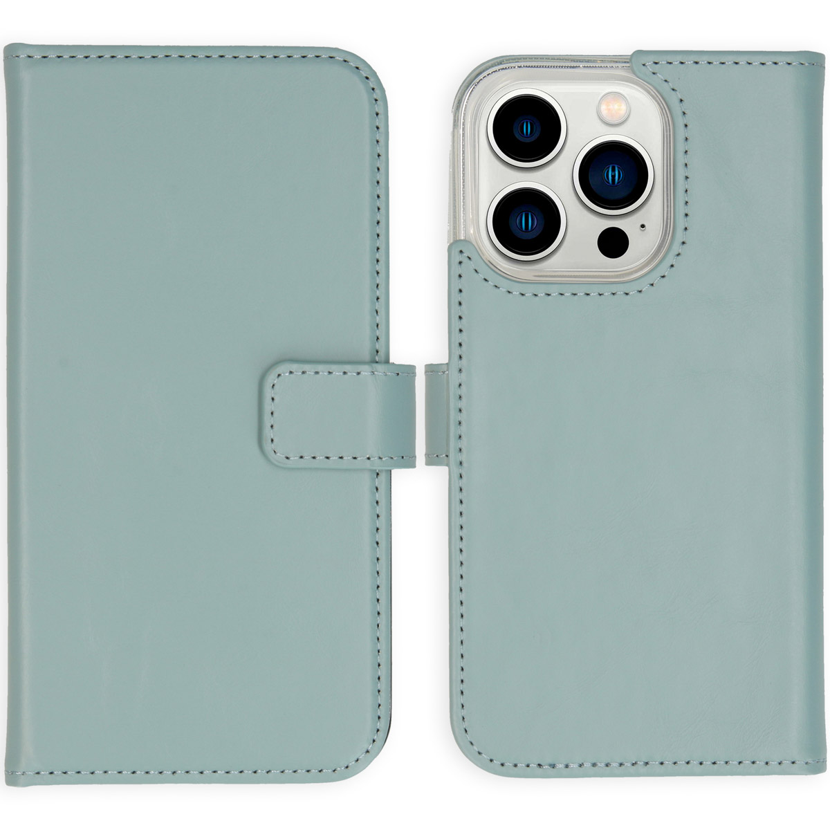 Selencia Echt Lederen Bookcase Apple iPhone 14 Pro - Air Blue
