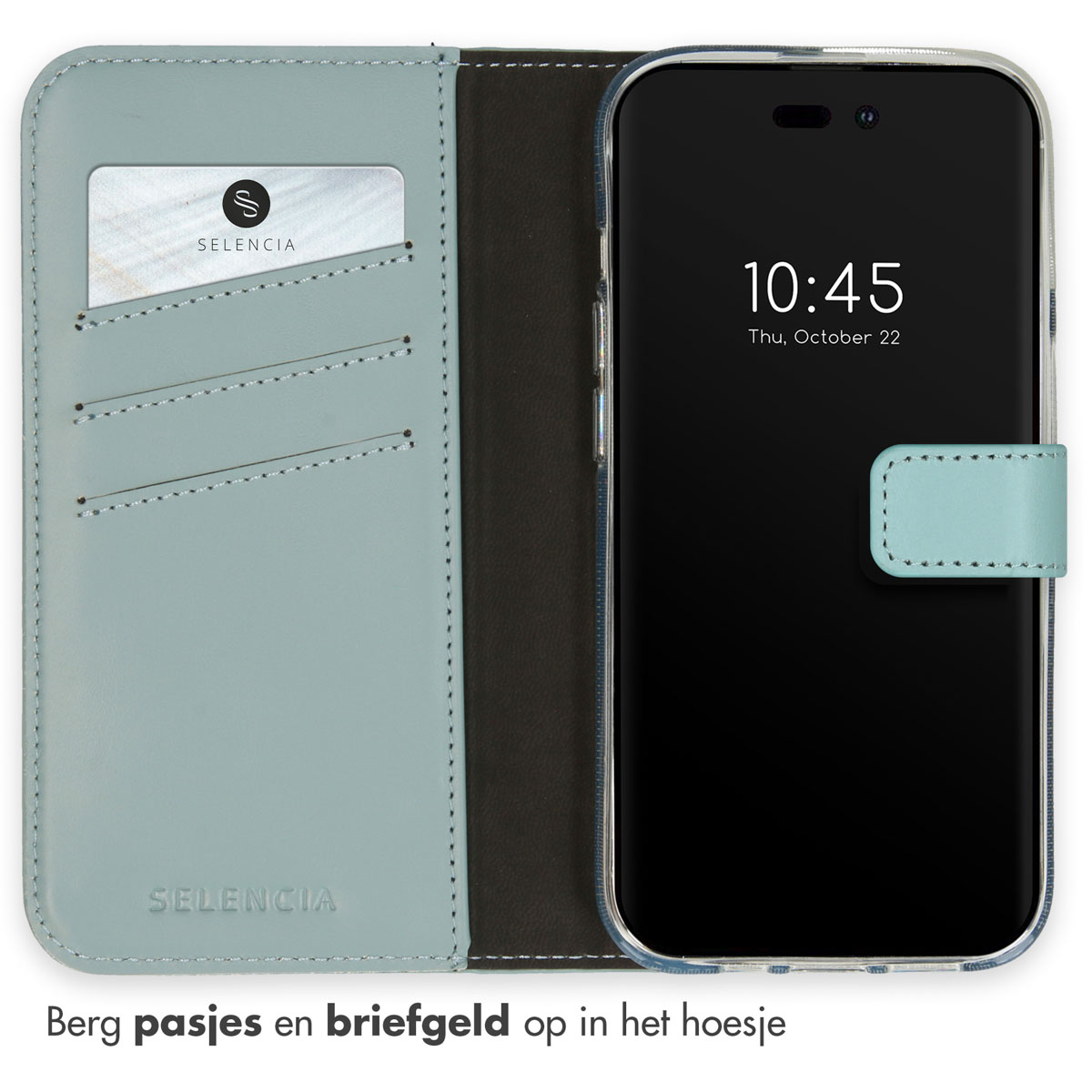 Selencia Echt Lederen Bookcase Apple iPhone 14 Pro - Air Blue