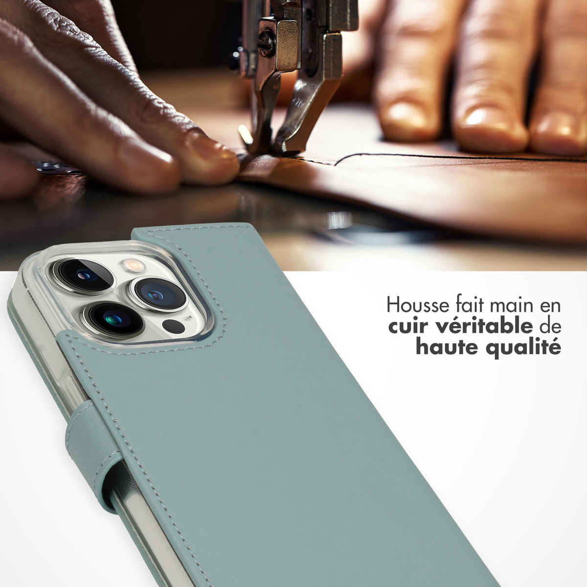 Selencia Echt Lederen Bookcase Apple iPhone 14 Pro - Air Blue