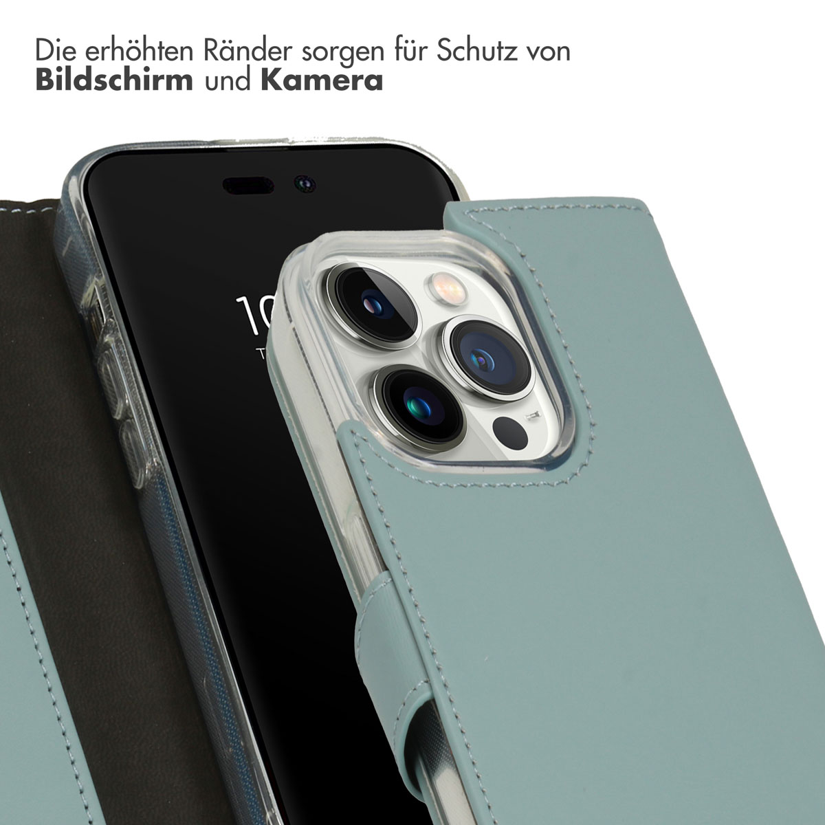 Selencia Echt Lederen Bookcase Apple iPhone 14 Pro - Air Blue