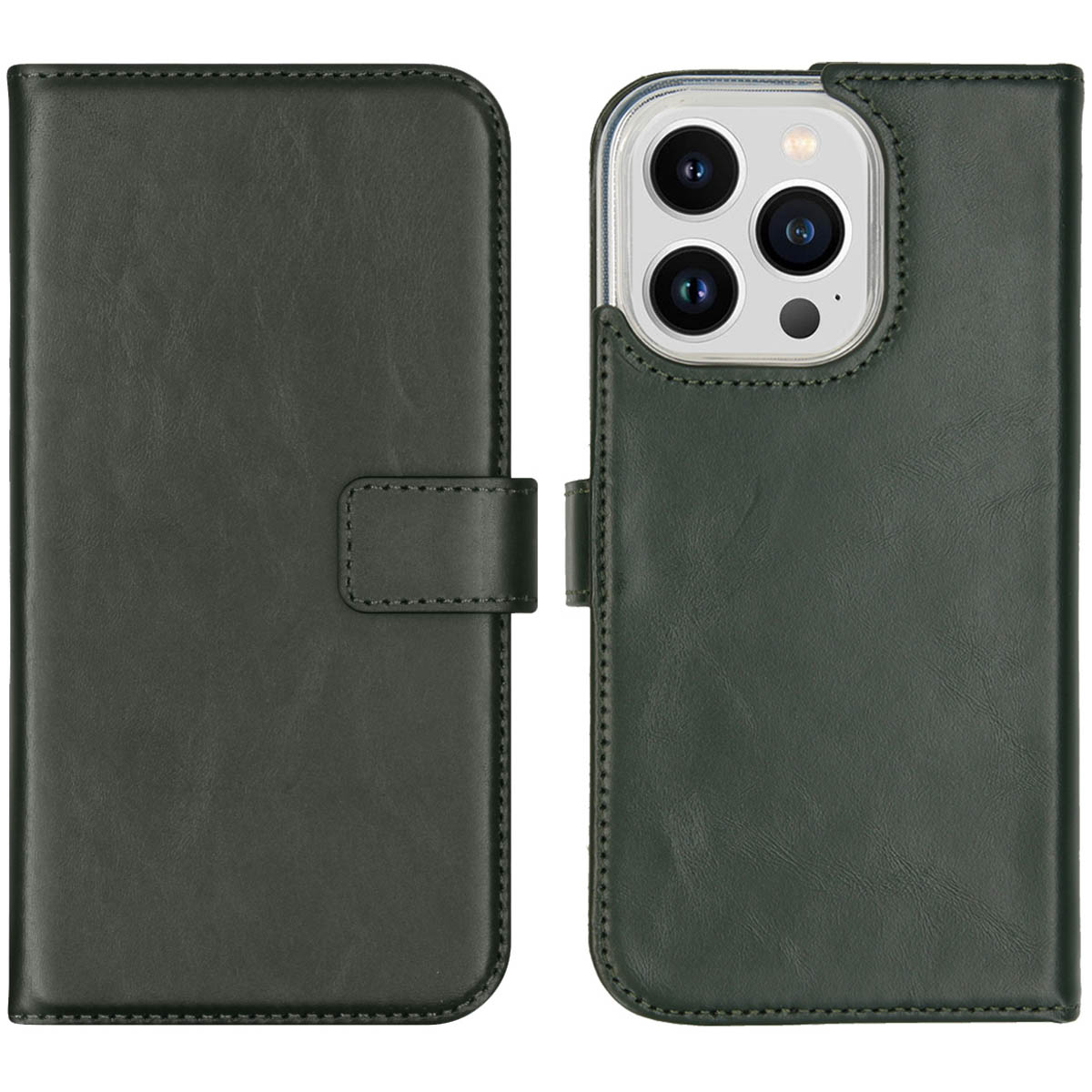 Selencia Echt Lederen Bookcase Apple iPhone 14 Pro - Groen