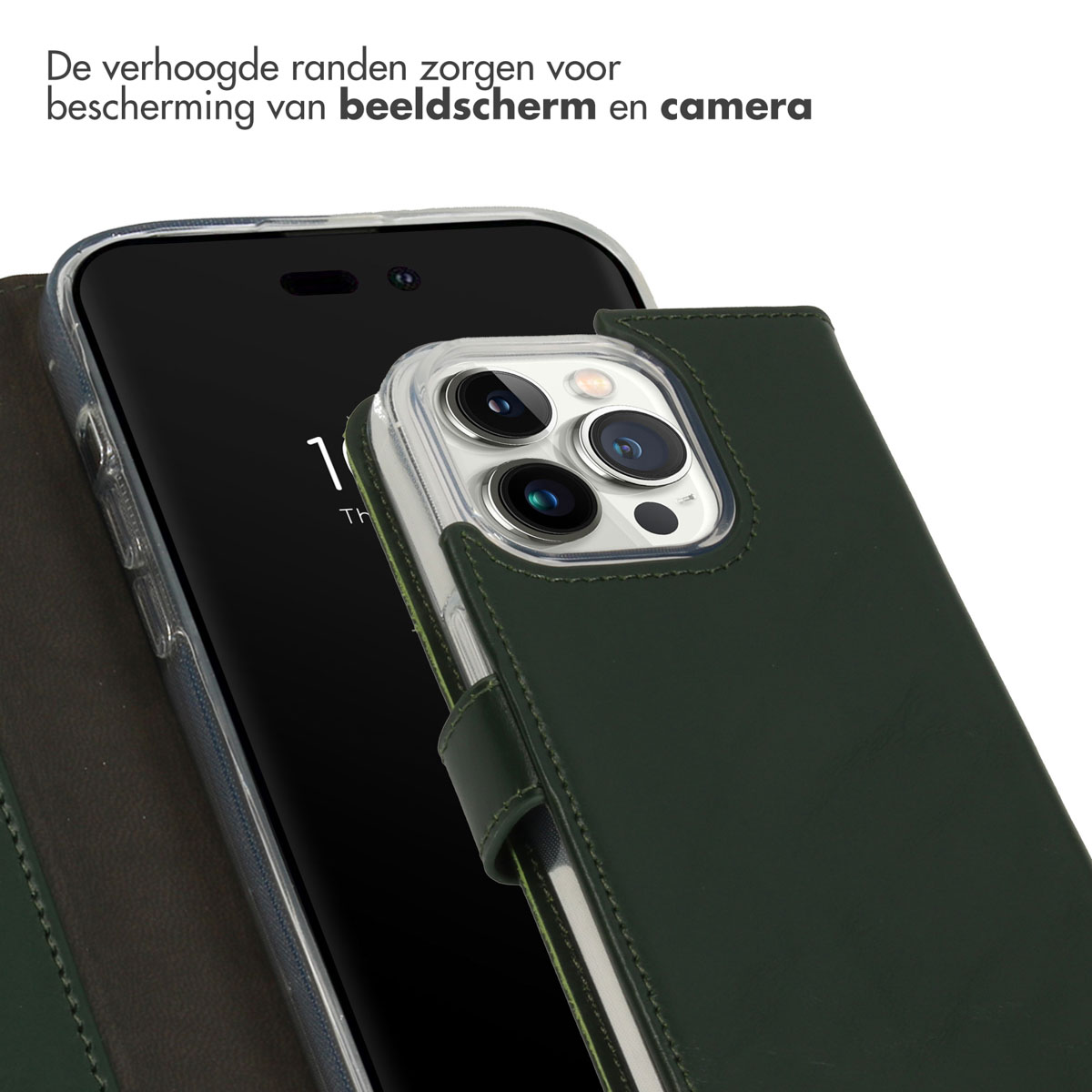 Selencia Echt Lederen Bookcase Apple iPhone 14 Pro - Groen
