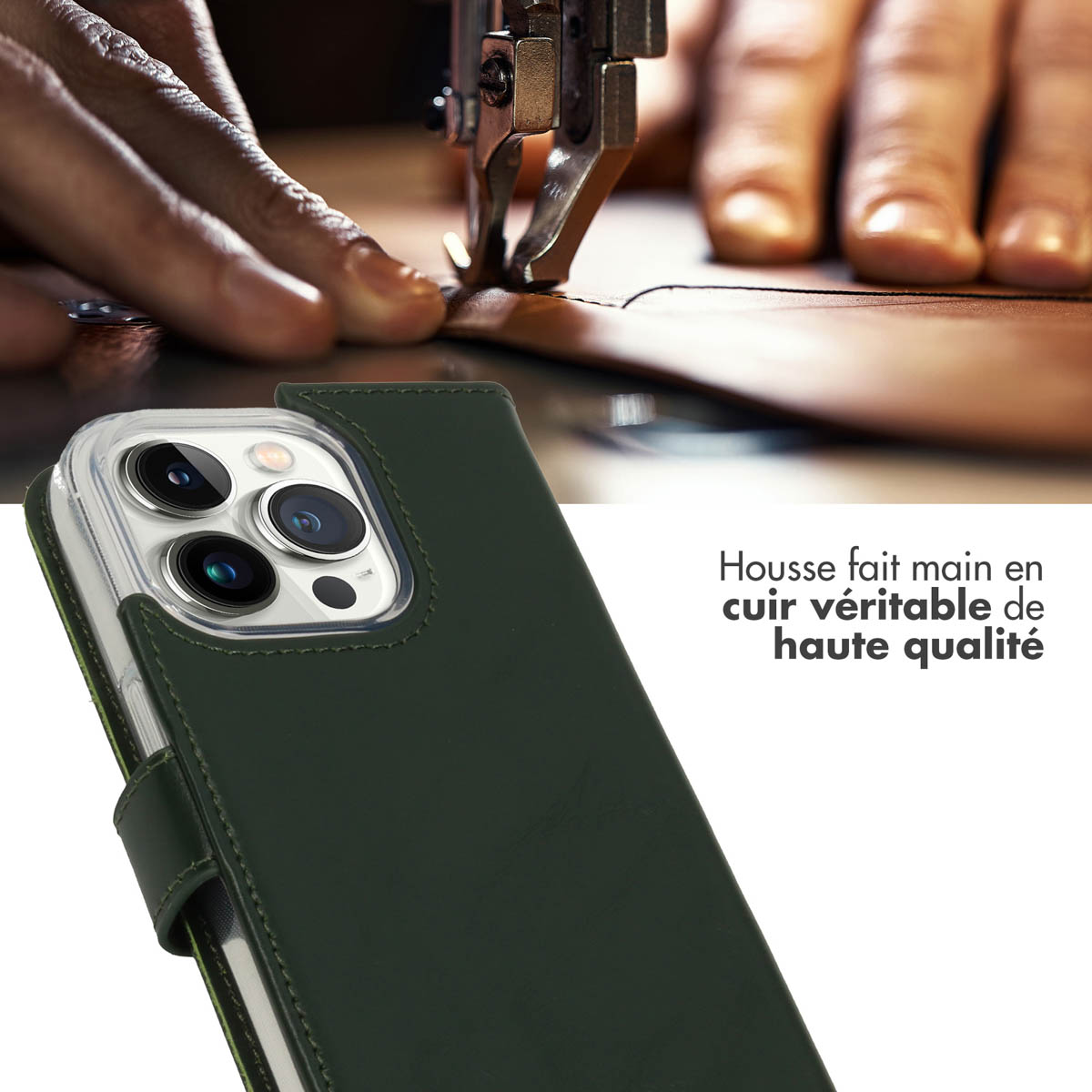 Selencia Echt Lederen Bookcase Apple iPhone 14 Pro - Groen