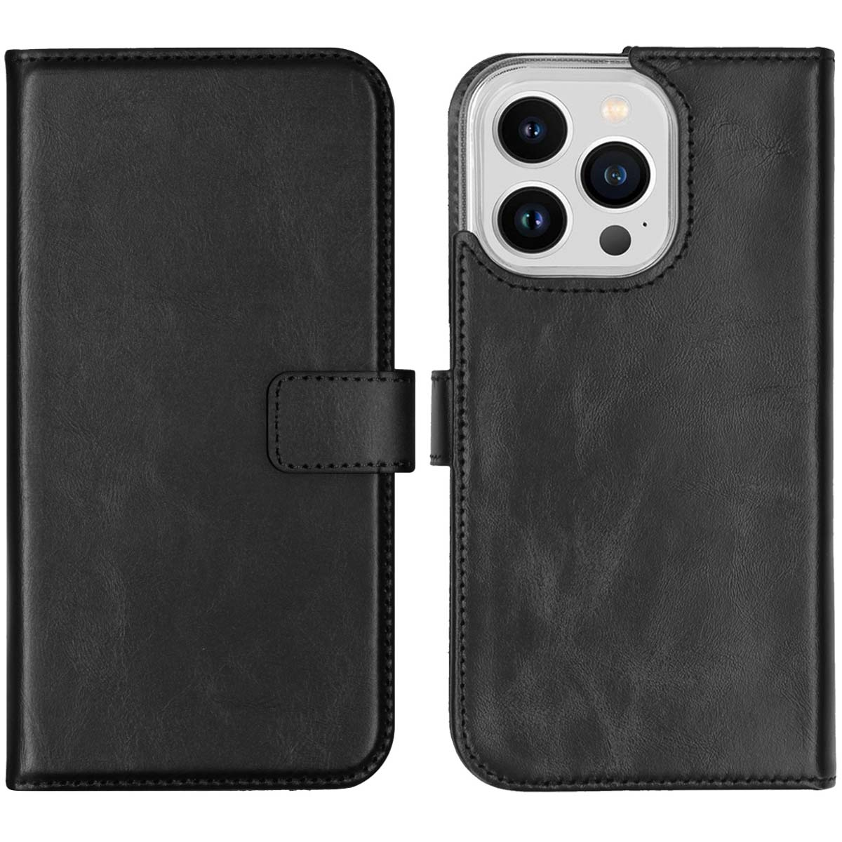 Selencia Echt Lederen Bookcase Apple iPhone 14 Pro - Zwart