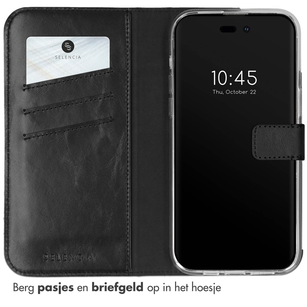 Selencia Echt Lederen Bookcase Apple iPhone 14 Pro - Zwart