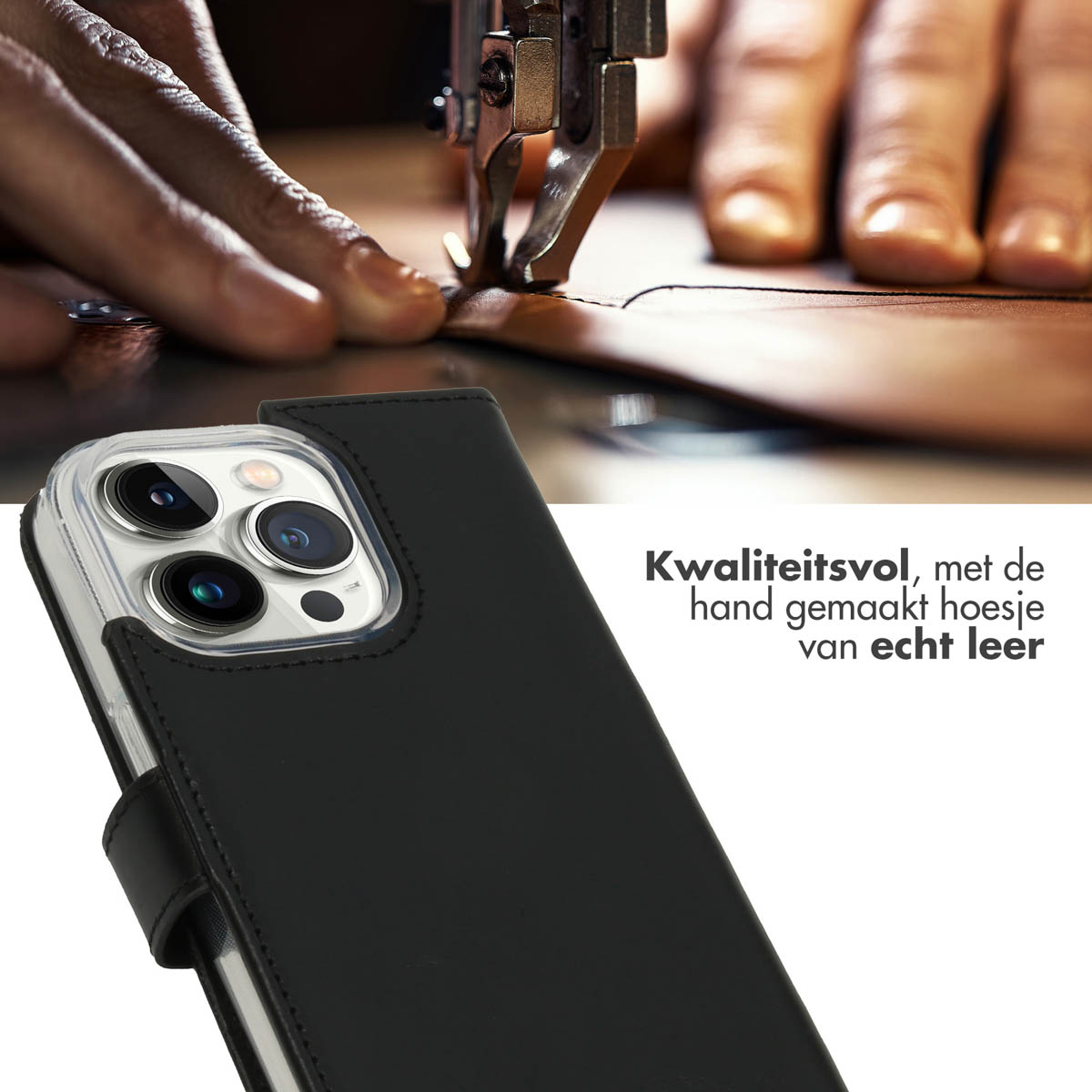 Selencia Echt Lederen Bookcase Apple iPhone 14 Pro - Zwart