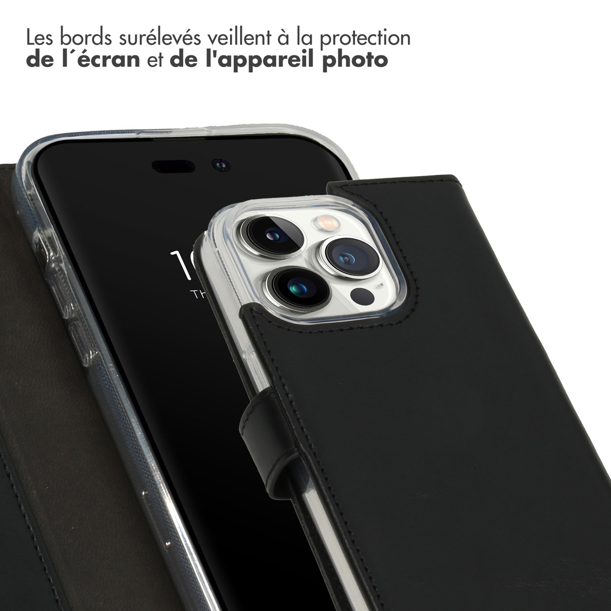 Selencia Echt Lederen Bookcase Apple iPhone 14 Pro - Zwart