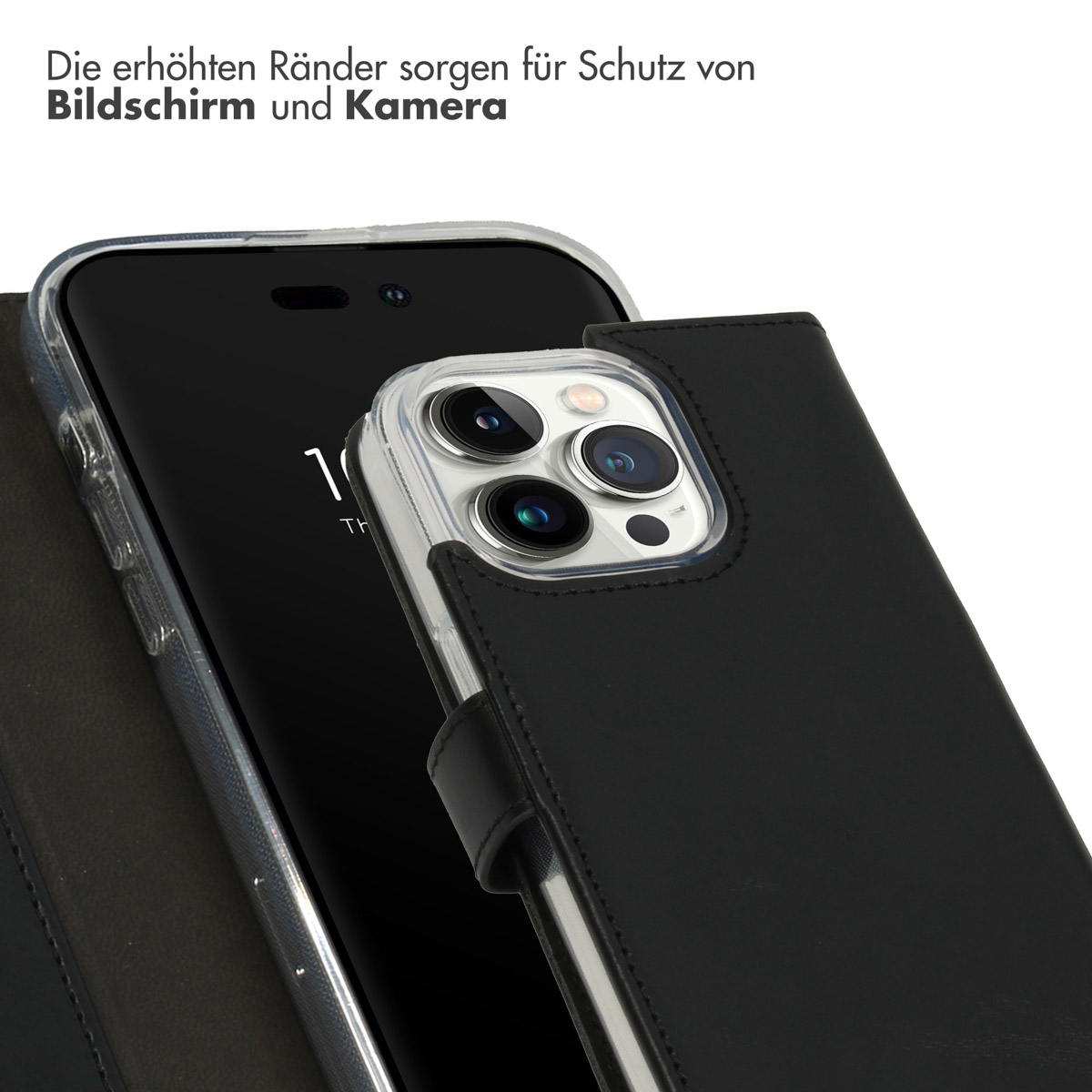 Selencia Echt Lederen Bookcase Apple iPhone 14 Pro - Zwart