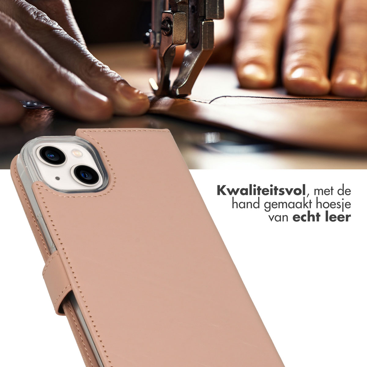 Selencia Echt Lederen Bookcase Apple iPhone 14 Plus - Dusty Pink