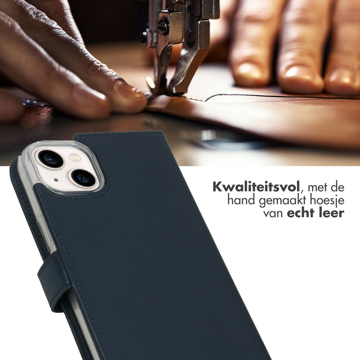 Selencia Echt Lederen Bookcase Apple iPhone 14 Plus - Blauw