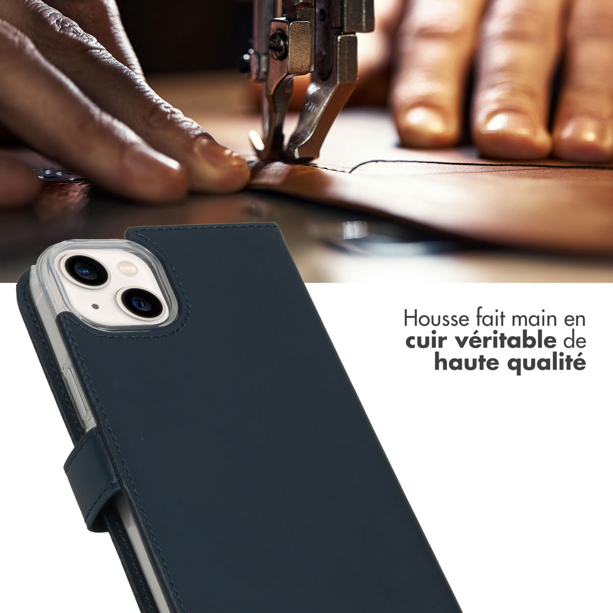 Selencia Echt Lederen Bookcase Apple iPhone 14 Plus - Blauw