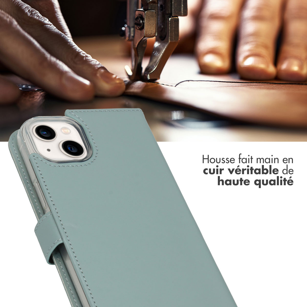 Selencia Echt Lederen Bookcase Apple iPhone 14 Plus - Air Blue