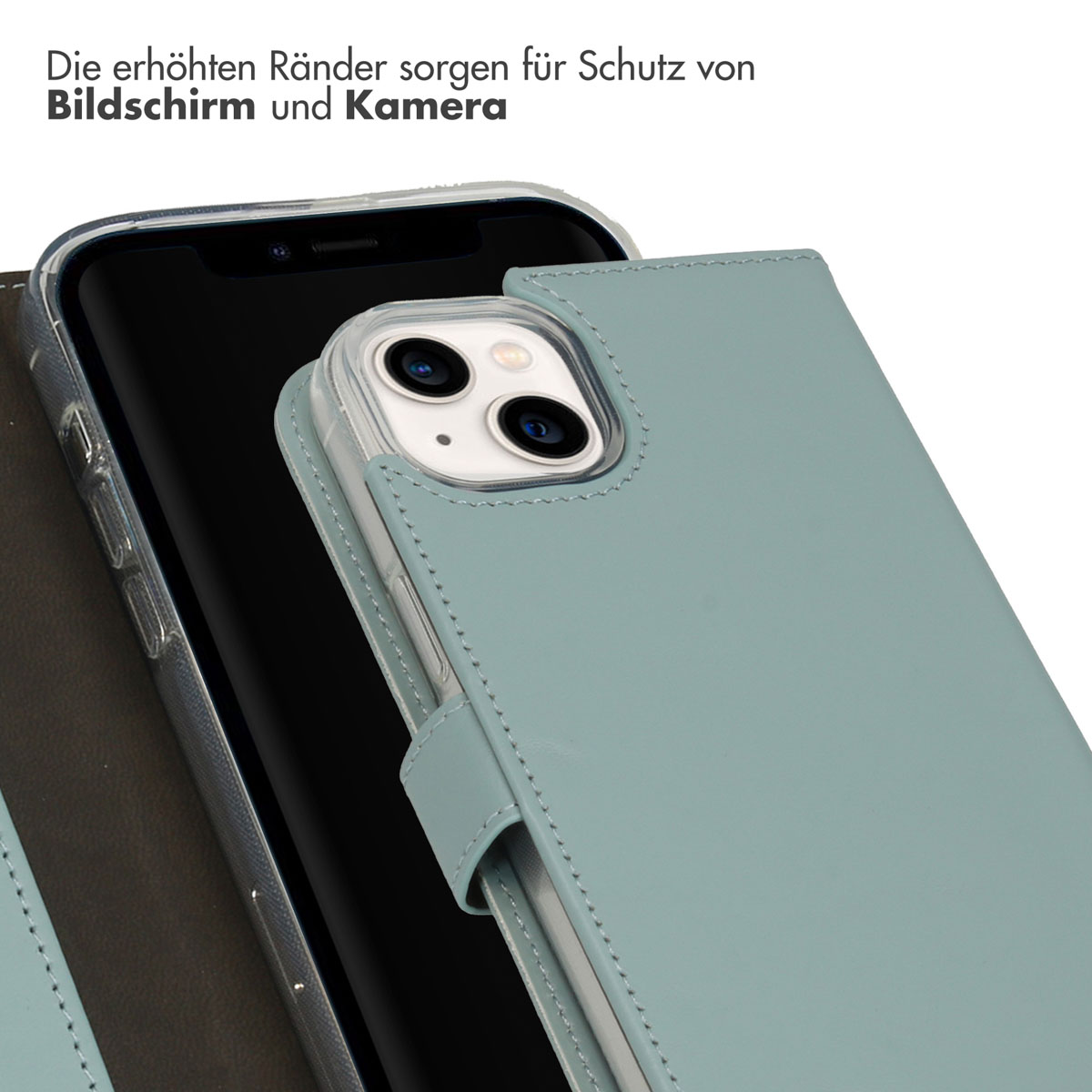 Selencia Echt Lederen Bookcase Apple iPhone 14 Plus - Air Blue