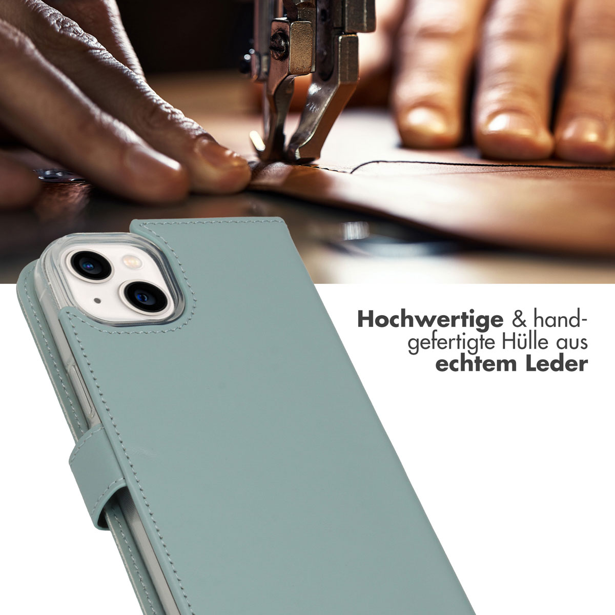 Selencia Echt Lederen Bookcase Apple iPhone 14 Plus - Air Blue