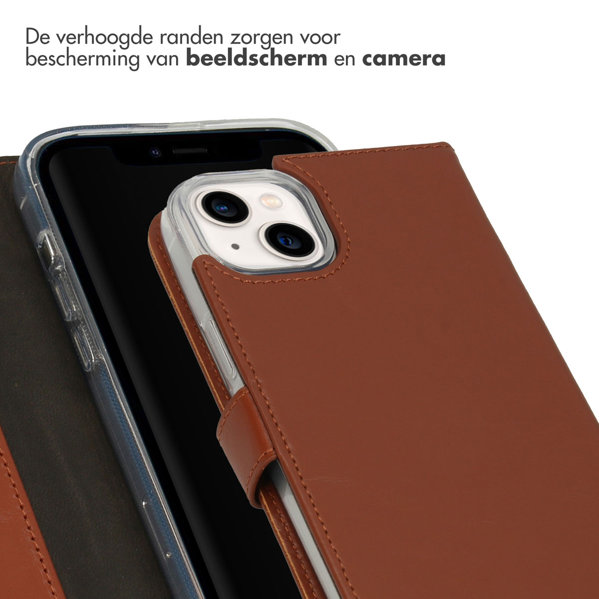 Selencia Echt Lederen Bookcase Apple iPhone 14 Plus - Lichtbruin