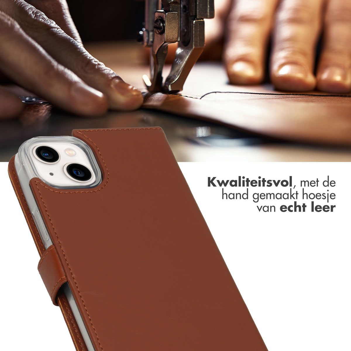 Selencia Echt Lederen Bookcase Apple iPhone 14 Plus - Lichtbruin