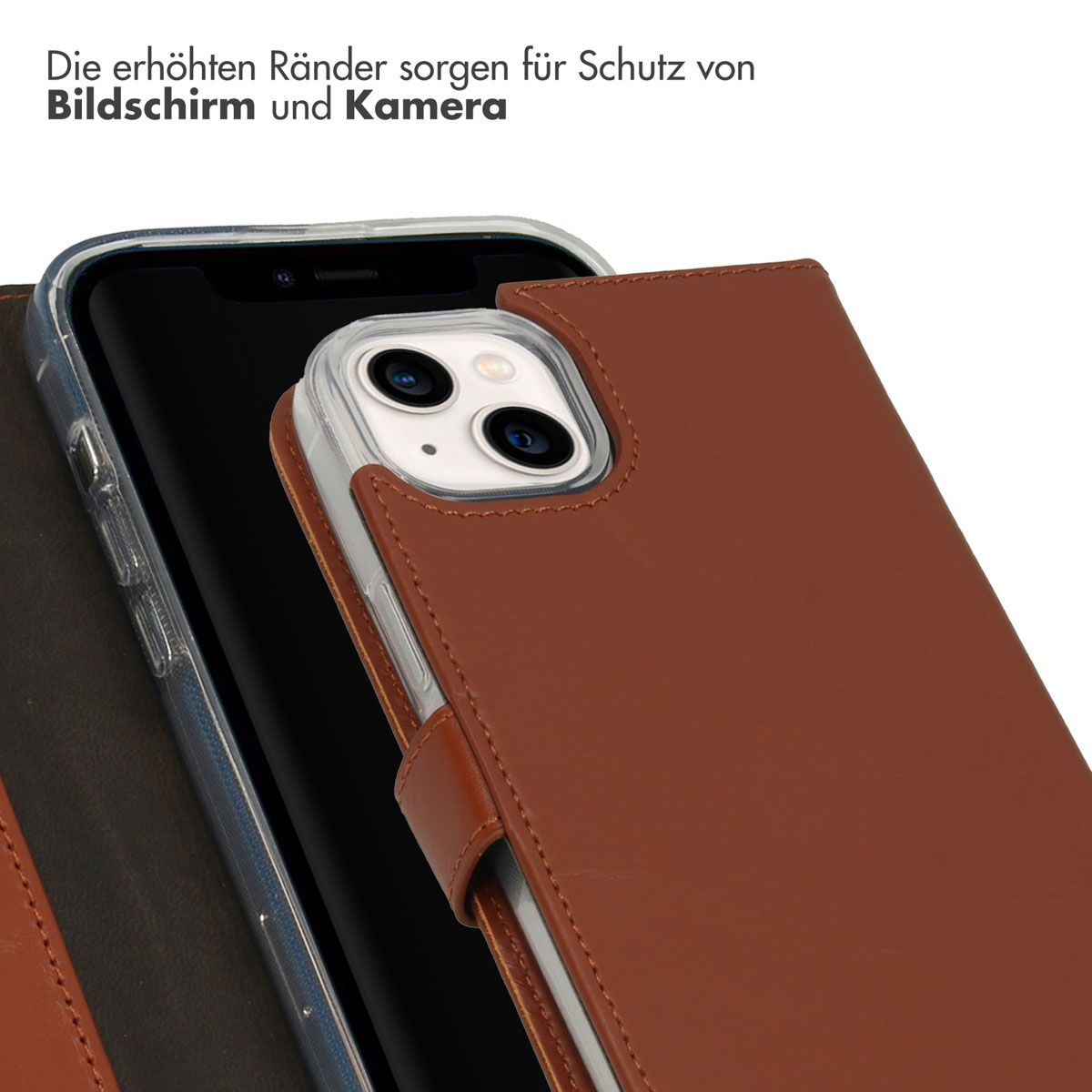 Selencia Echt Lederen Bookcase Apple iPhone 14 Plus - Lichtbruin