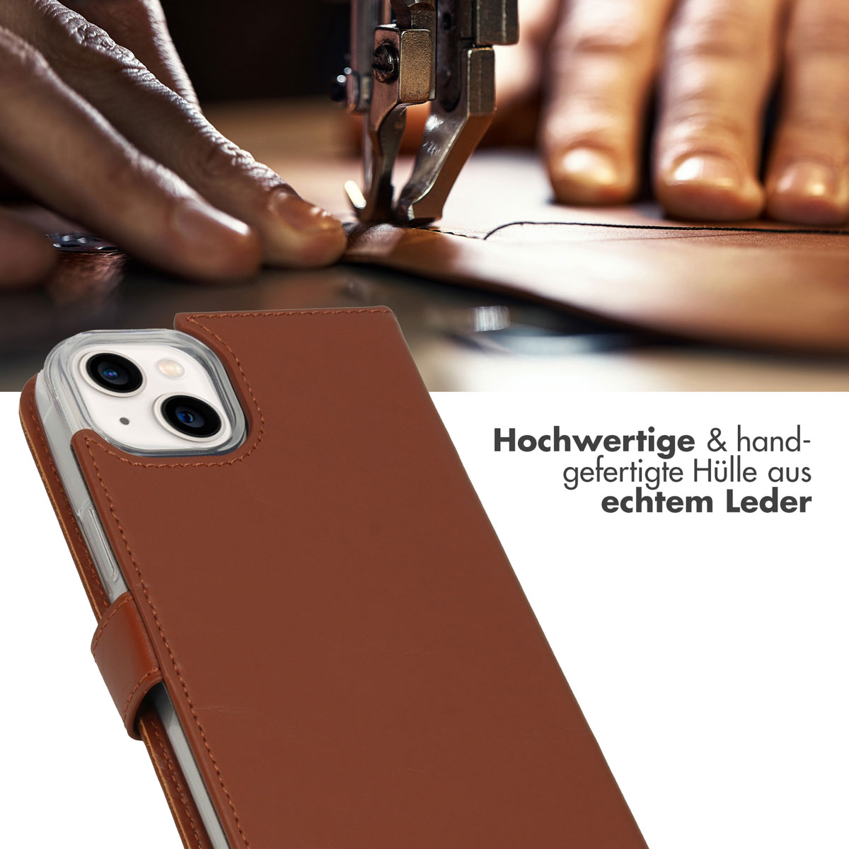Selencia Echt Lederen Bookcase Apple iPhone 14 Plus - Lichtbruin