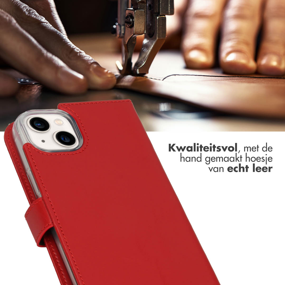 Selencia Echt Lederen Bookcase Apple iPhone 14 Plus - Rood