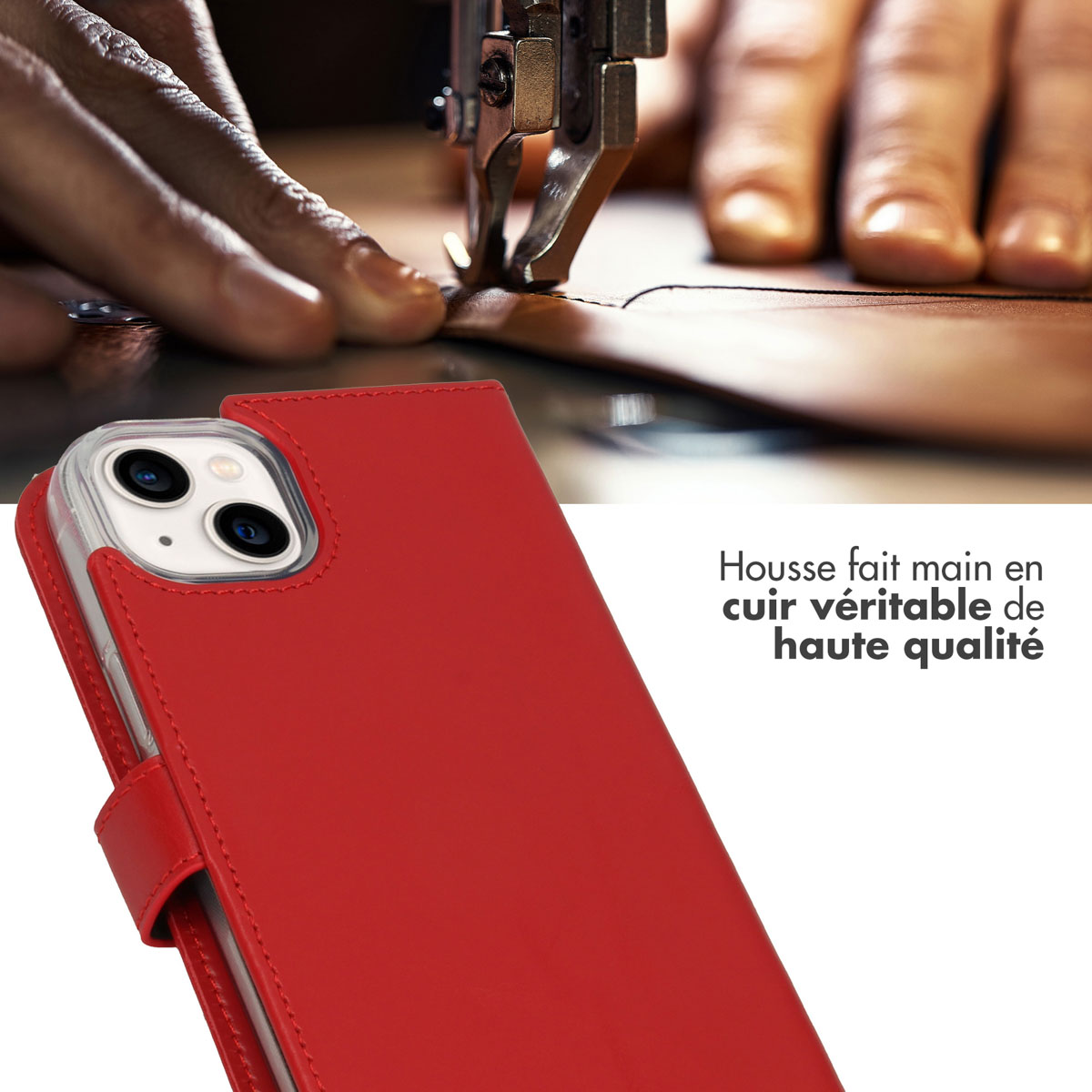 Selencia Echt Lederen Bookcase Apple iPhone 14 Plus - Rood
