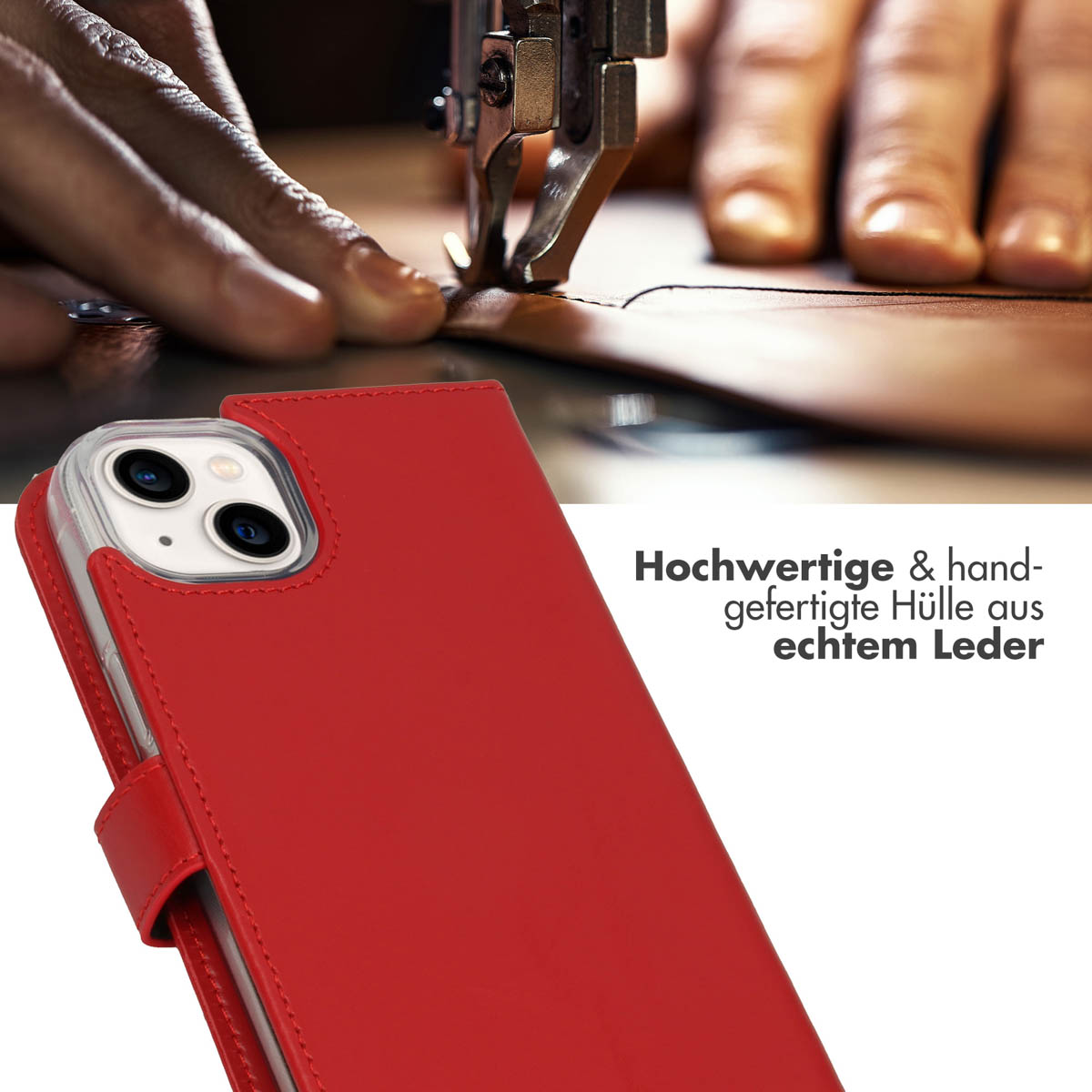 Selencia Echt Lederen Bookcase Apple iPhone 14 Plus - Rood