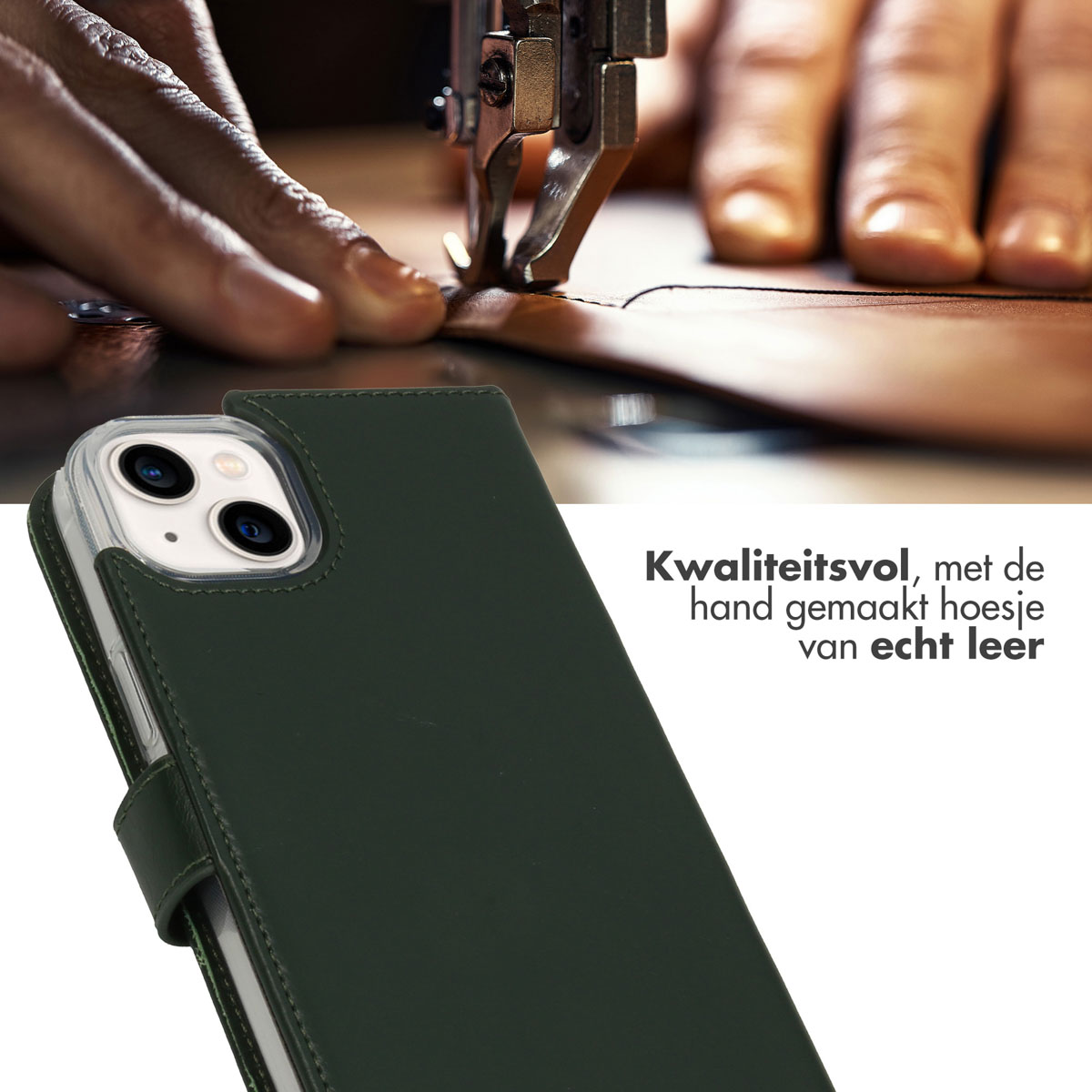 Selencia Echt Lederen Bookcase Apple iPhone 14 Plus - Groen